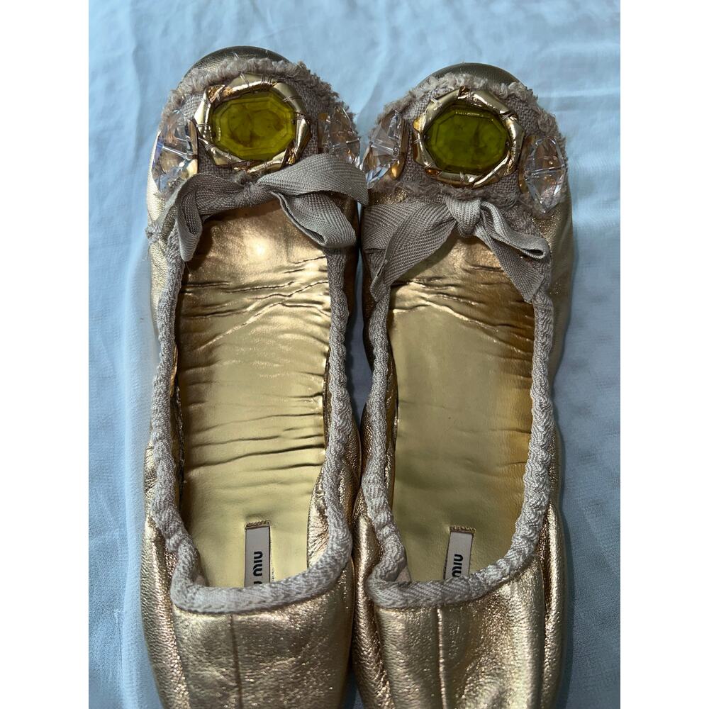 Miu Miu Gold Embellished Ballet Flats Size 36.5 (US 6.5)